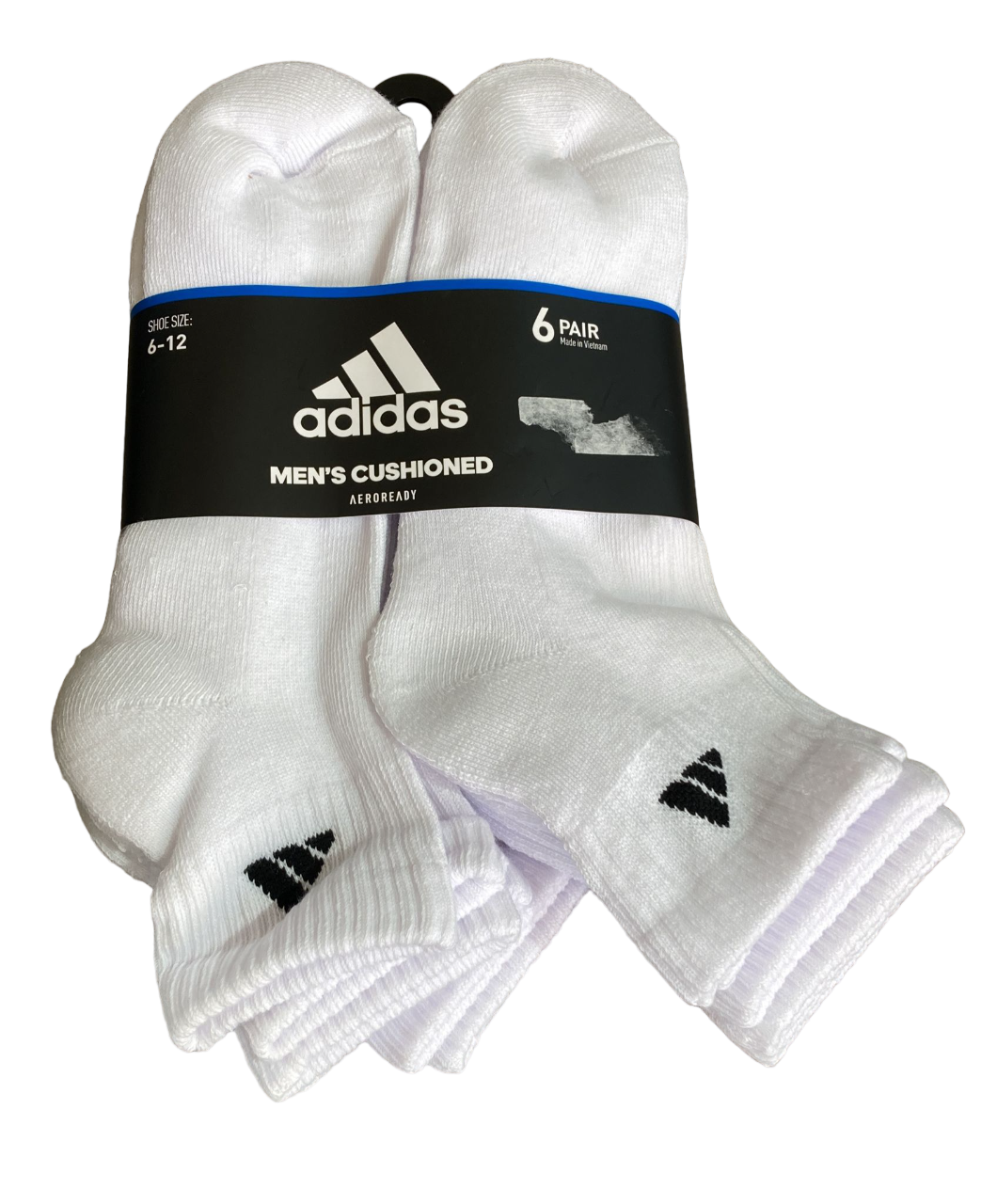 Adidas Men's Cushioned Quarter Socks 6 Pair Shoe Size 6-12 White