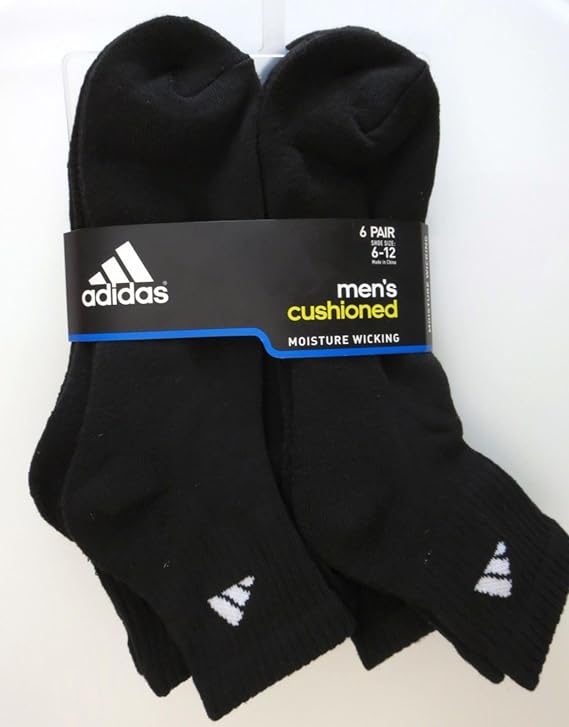 Adidas 6 Pair Mens Quarter Crew Cushioned Socks