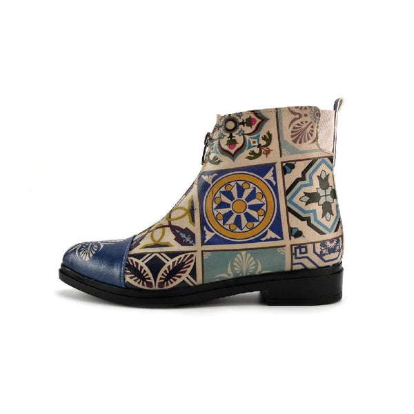 Blue and yellow Geometric Tile Ankle Boot