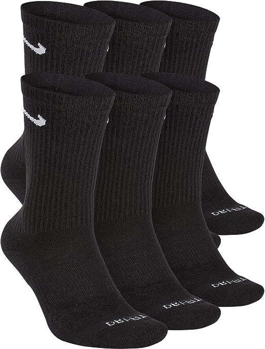 Nike Unisex Everyday Plus Cushioned Training Crew Socks Black (6 Pairs)