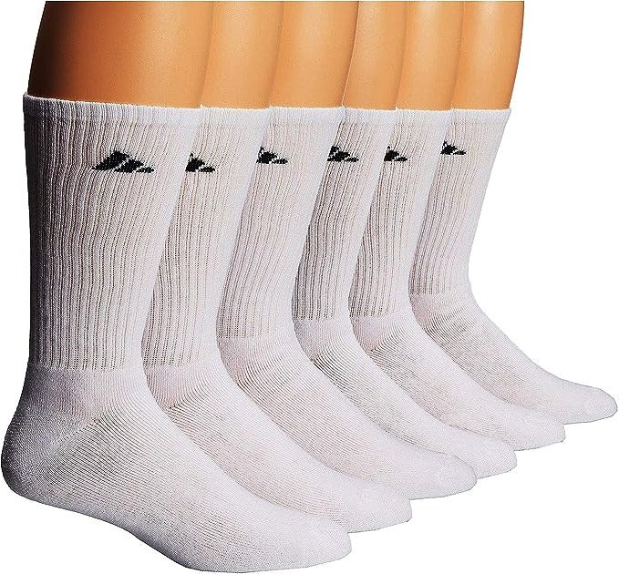 Adidas Men's Cushioned 6-Pair Crew Socks; White (Shoe Size 6-12)
