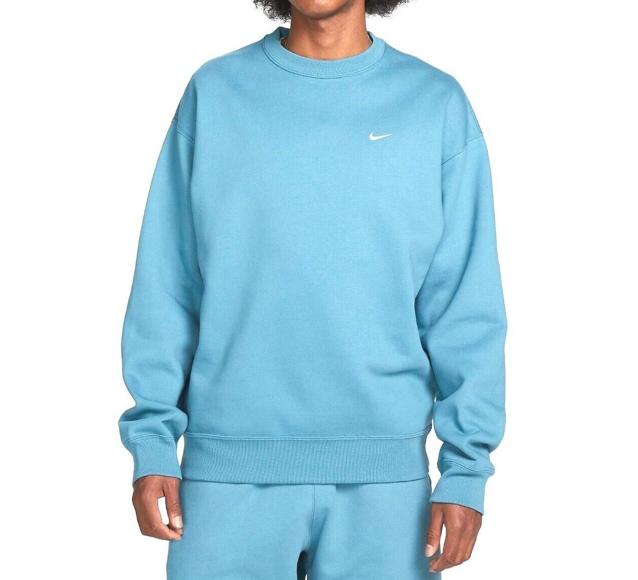 Nike Men's Light Blue Solo Swoosh Fleece Crew Sweatshirt 637902-416