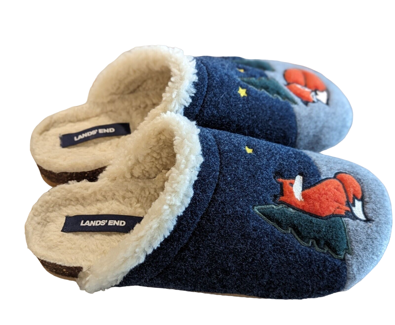 Lands' End Women's Felt Scuff Slippers Fox Embroidered