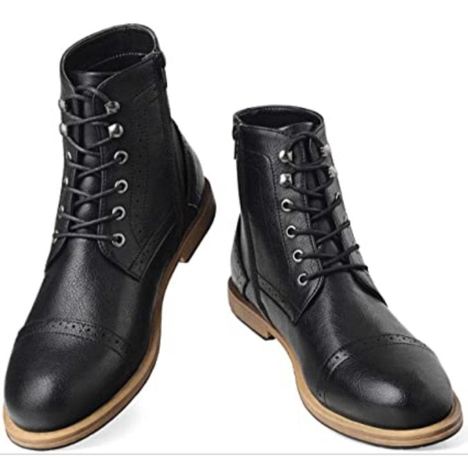 Golaiman Men's Mid-Cut Leather Side-Zip Chukka Boots G1405 Black